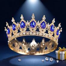 巴洛克水晶皇冠，奢华圆形皇家皇冠，优雅新娘婚礼头饰，派对头饰，金色皇冠，头冠，金色头饰，皇冠，发饰花环，头花圈，发藤，发圈，头冠，伴娘礼物，发饰 - 彩色 - 查看 12