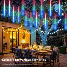 Solar Christmas Meteor Shower Lights, 8-Tube (30/45CM) White LED Solar Christmas String Lights (Outdoor Waterproof), For Tree/Patio/Garden/Wedding/Party Decor Home Decor Christmas Decorations Room Decor Winter