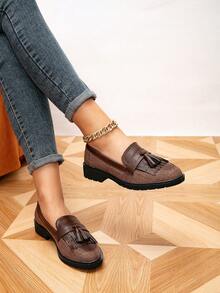 Mocasines planos casuales de mujer con decoración de flecos, otoño/invierno - Multicolor - Ver 2
