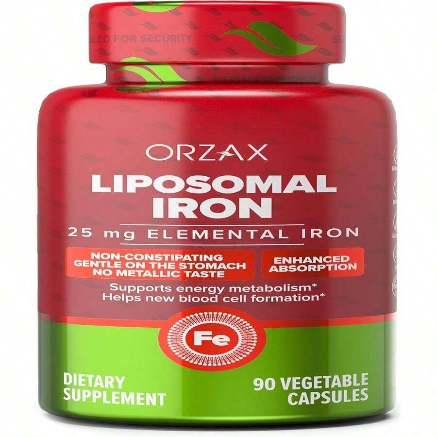 ORZAX Iron Supplement 25 Mg -Liposomal Technology- High Bioavailability 90 Vegetable Capsules, Helps New Blood Cell Production, Non-Constipating, Non-GMO &Amp; Gluten Free, For Women, Men, Adults - Tên hương vịA - Xem 1