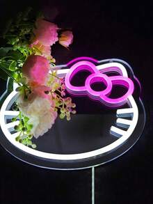 Sanrio 1 pieza Espejo de pared para dormitorio con luz de neón de estilo anime de gato KT, adecuado para tocador, vestidor, sala de estar, pasillo, tira de luz de neón ajustable, decoración para el baño del hogar, luz de neón LED alimentada por USB/batería, decoración de pared para dormitorio rosa, adecuado para habitación, fiesta de San Valentín, cumpleaños, regalo de boda, hogar, decoración navideña, regalo para novia, esposa, amiga, familia, accesorios de baño, temporada de vuelta a clases - Multicolor - Ver 10