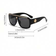 1 Pcs/Set, Personalized Single-Bridge Pilot-Style Retro Oversized Sunglasses. Fashion-Forward, On- Sunglasses. Multiple Colors Available. Perfect For Daily Dates, Commuting, Street Style Outfits, Or As A Gift. Includes A Glasses Case. - 黑/黑 - 查看 2