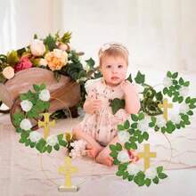 48 Pcs Baptism Centerpiece Decoration For Table First Communion 12 Golden Standing Wood Crosses For Craft 12 Metal Floral Hoop Centerpiece With Stand 24 Foam Fake Rose With Stem Party Wedding Home Decor - 如圖 - 查看 5