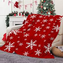1pc Christmas Theme Super Soft Fleece Blanket, Red Snowflake Print Flannel Blanket, Soft Texture, Warm Function, Practical Throw Blanket For Bedroom, Living Room, Christmas Decor, Office Nap, Camping - Red - View 1