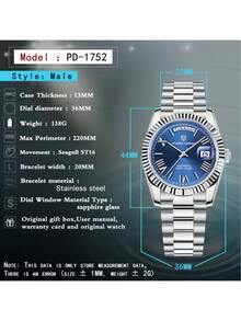 PAGANI DESIGN Men's Watch New Rose Gold DD36 Mechanical Automatic Sapphire Crystal Waterproof 316L Stainless Steel Watch For Men PD-1752 - Bạc băng xanh - Xem 2