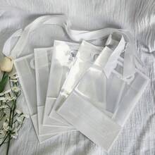 7x10x3.15 英寸可重复使用 PP 塑料礼品袋，带打孔手柄、丝带装饰，适合秋季婚礼、新娘送礼会、生日、婴儿洗礼、小型企业（白色） - 多色-白色 - 查看 9