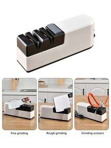 1pc Electric Knife Sharpener, USB Rechargeable Automatic Knife & Scissor Sharpener, 5-Second Quick Sharpening & Polishing, Multi-Functional Portable Kitchen Knife Sharpener Tool - White - View 4