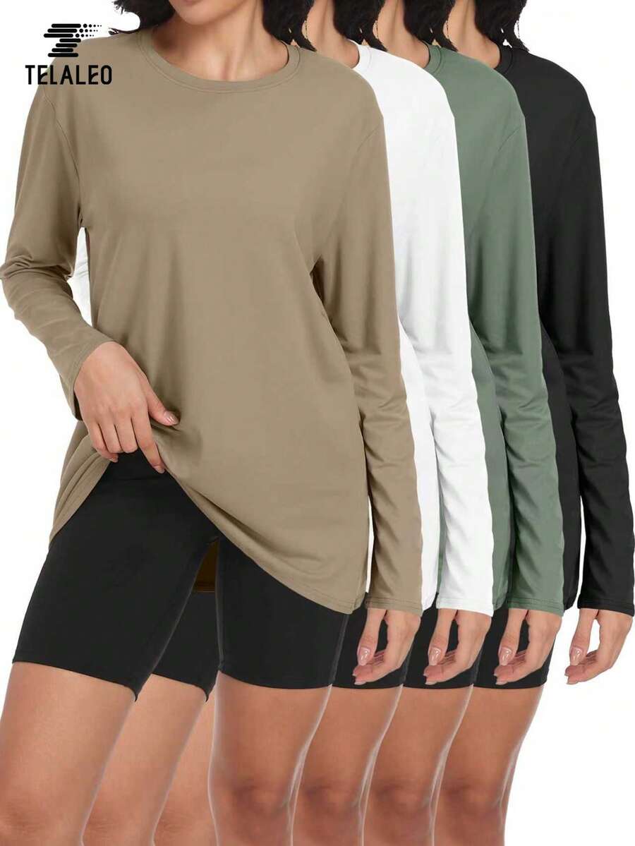 TELALEO 4 Packs Workout Plus Size T Shirts For Women, Short Sleeve Baggy Athletic Gym Shirts Tops Tees - Multicolor - View 1