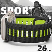 46mm/49mm/45mm/44mm/42mm 硅胶运动表带，兼容 Ultra 2/Ultra，适合男士 Series 1 2 3，防水表带适用于 Series 10 9 8 7 6 5 4 SE 3 2 1 - 黑綠色 - 查看 3