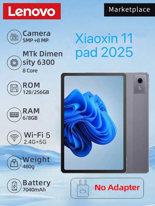 Lenovo Xiaoxin Pad11; 11 Inches; 6+128GB Blue For Low Blue Light, Anti-Glare, And Eye-Friendly Tablet; 2560*1600 Resolution 7040mAH; WIFI; MediaTek Processor; Android; Four Speakers 90Hz High Refresh Rate; Entertainment, Audio, Learning, Office, Online Courses, Tablet Computer;;No Adapter