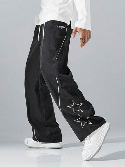 男士四季运动休闲裤，时尚五角星条纹设计，适合约会、城市漫步。