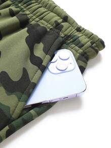 Bộ đồ nỉ ngụy trang mùa thu đông dành cho nam, áo nỉ có mũ trùm đầu ngụy trang, quần chạy bộ bằng nỉ ngụy trang phù hợp cho các môn thể thao ngoài trời, trang phục hàng ngày, du lịch, v.v. - xanh quân đội - Xem 4