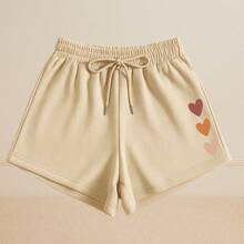 Women's Basic Sweatpants, Comfort, Casual, Everyday, Heart Print - 米色 - 查看 1