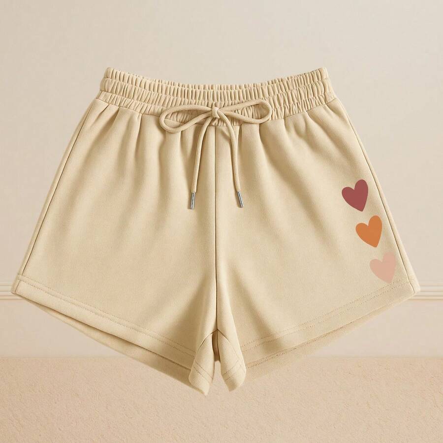 Women's Basic Sweatpants, Comfort, Casual, Everyday, Heart Print - 米色 - 查看 1