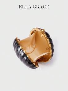 ELLA GRACE - 贝壳形亚克力手拿包，配复古球形扣和可拆卸金色链条肩带，优雅晚宴包，适合女士、婚礼和宴会 - 黑色 - 查看 6