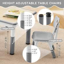 Kids Study Table And Chairs Set, Height Adjustable Toddler Table And Chair Set For Kids Ages 3-8, 31.5" L X 23.6" W Graffiti Desktop Plastic Children Art Table With 4 Seats - Grey - View 2