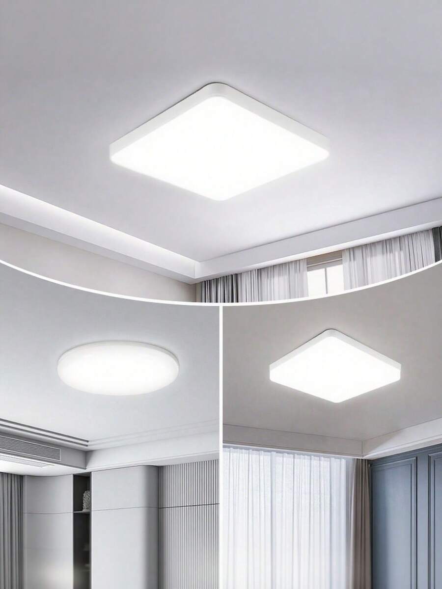 110V/220V 通用 LED 吸顶灯，方形/圆形白光灯具，6500K 明亮照明，适用于家庭、卧室、客厅、走廊、厨房、浴室、公寓、阳台、办公室 - LED白框吸頂燈 - 查看 1