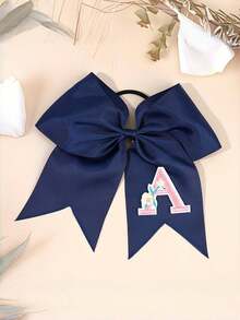 1pc Letter Print Big Bow Hair Scrunchie, 26 Letters A-Z Embroidered Polyester Girly Hair Accessory, Student Initial Letter Hair Tie - Multicolor - View 12