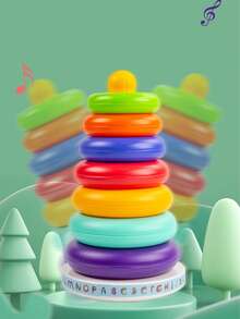 1set Random Color Baby Ring Toys, Baby Bell Soothing Emotional Sound Toys, Tumblers, Baby Rainbow Colored Tower Shaped Ring Toys, Early Childhood Education Puzzle Toys, Baby Enlightenment Toys, Birthday Gifts, Party Gifts