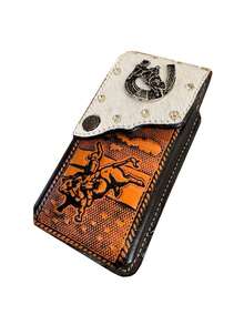 Funda para celular cuero tipo vaqueta modelo jinete de rodeo color negro medidas grandes 17.5 x 8.5 cm funda clásica resistente para múltiples celulares regalo western country - Negro - Ver 1