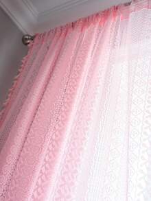 1pc Pink Geometric Hollow-Out Curtain, Boho Copper Coin Hollow Rectangle Sheer Curtain, Suitable For Bedroom, Living Room, Kitchen, Dining Room, Cafe, Gym, Foyer, All Season Home Use - Pink - View 6