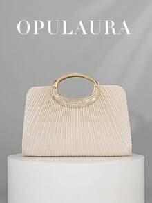OpulAura 女士时尚闪亮水晶钻晚宴手拿包，奢华闪亮钻石镶嵌礼服手提包，适合晚会、派对、约会、鸡尾酒会、生日派对、新娘配饰、生日礼物 - 杏色 - 查看 2