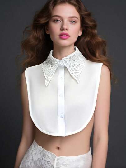 1件装高级女士时尚刺绣镂空蕾丝可拆卸领子，百搭衬衫领，可搭配毛衣、西装外套，秋冬季连衣裙，圣诞装饰
