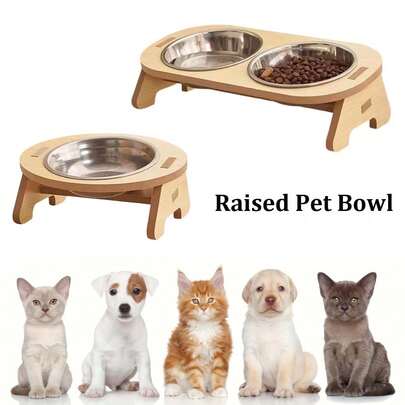 Bát ăn cho thú cưng nhỏ có chân đế bằng gỗ, bằng thép không gỉ, có thể nghiêng, dùng cho một hoặc hai bát ăn cho mèo, chống đổ, chống nôn, dễ lắp ráp. Đồ dùng cần thiết cho mèo, đồ dùng cho chó, bát ăn cho chó, bát ăn cho mèo, đồ dùng cho chó, phụ kiện cho chó và mèo nhỏ và vừa.