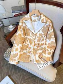 Floral Print Front Button Tie Dress, Suitable For Wedding, Office, Birthday Party, Formal Dinner - White - View 3