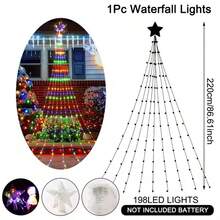 1pc Christmas Waterfall Fairy String Lights With Topper Star, Christmas Tree Decorations For Home 2025 New Year 2026