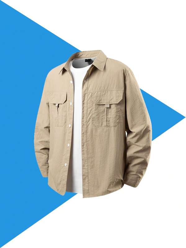 YINGHU Plus Size Men's Utility Jacket, Outdoor Casual Sports Loose Fit Windbreaker, Suitable For Spring/Autumn Hiking, Fishing, Gift