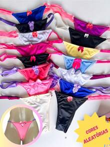 Kit de 3 peças de tanga de feminino sexy com detalhes em laço, para uso diário, com regulador na lateral fina