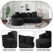 Fully Compressed Boneless Sofa, Modular Combination Sofa (L-Shaped Recliners), Modern Cloud Combination Sofa (Deep Seats), Sponge Compression Sofa (Without Assembly) - Đen + Nhung + 3 Ghế + Xốp - Xem 9