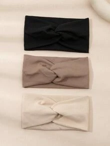 3件套女士纯色扭结细节休闲发带，适合日常、返校、健身、头巾、吸汗带等场合，是学校、大学、秋冬季节的理想发饰，也适合度假装扮，优雅的女士围巾，柔软的头巾。