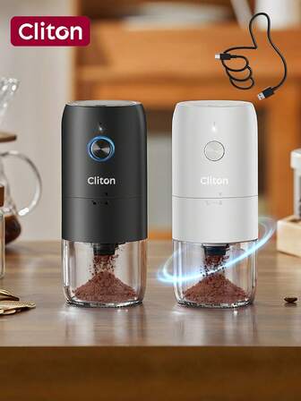 CLITON 1 Stück, Elektrischer Kaffeemühle, automatische Kaffeebohnenmühle, tragbare kleine Bohnenhacker für Zuhause, tragbare elektrische Kegelmahlwerk Kaffeemühle - Einstellbare Mahlgradeinstellungen für perfektes Mahlen von ganzen Bohnen, verbessert Kaffeegeschmack und -aroma, Weihnachtsgeschenk, Küchengeschenk