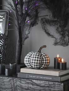 7x7x7" Fabric Black Stripe Pumpkin Decor, For Holiday Halloween Decoration