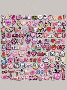 16-23-33-53-61 PCS Flat Pink Mixed Package Series, Whale, Dessert, Unicorn, Cat, Butterfly, Starfish, Stationery, Detachable Washing, Pointe Fashion Accessories, Light Up Every Step Of Style, Inlaid In The Shoes Of The Craft Pearl Shining Bright, Cute Summer Daily Wear - Multicolor - View 2