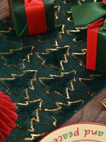 1pc Red Glitter Christmas Tree Table Runner, Solid Color Rectangular Decorative Table Runner, Suitable For Home Decor Like Dining Table, TV Stand, Coffee Table, White, Green, Christmas Decor, Christmas Gifts
