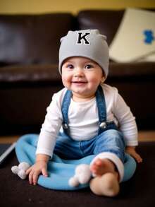 1pc Infant Letter Print Knit Hat, Newborn Hospital Hat, Suitable For Baby Boys And Girls Daily Warmth And Discharge - Grey - View 2