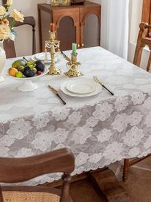 1pc White Lace Tablecloth, Romantic Style Suitable For Holidays, Parties, Banquets, Restaurants, Weddings, Home Dining Table Decor - White - View 6