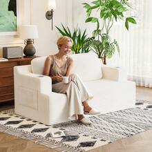 Furniwell 67" Loveseat Couch, Modern Corduroy Sofa, Comfy Cloud Couch With Wide Armrests And Dual Cup Holders For Living Rooms And Apartment - 白色 - 查看 7