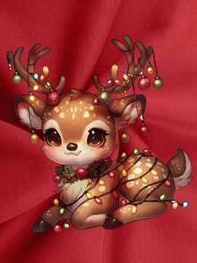 Damen Rot Kapuzen Langarm Top mit Weihnachtselementen und buntem Rentier Muster, geeignet für Herbst/Winter und Neujahrsbekleidung. Damen Große Größen bequemer Kapuzenpullover, Winterbekleidung, Herbstkleidung, Pullover für kurvige Figuren. - Rot - Übersicht 4