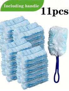 1 套，静电除尘掸，带 10 个可更换除尘刷头，家用除尘刷，手持式除尘扫地刷，洗衣用多用途除尘掸，静电除尘刷头更换 - 轻松清除电子产品、家具、百叶窗和吊扇上的灰尘 - 清洁用品、清洁配件家具、汽车、键盘、清洁用品、清洁工具、圣诞用品