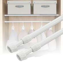 2pcs Adjustable Tension Curtain Rods, Heavy Duty Expandable Rods For Shower, Closet, Window, Towel Rack - Steel And Plastic Home Accessories,Bedroom Room Decor,Back To School - White - View 1