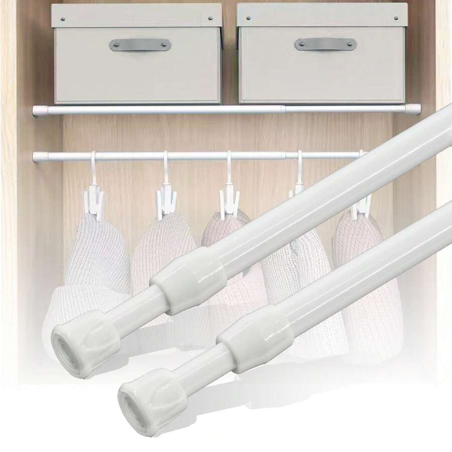 2pcs Adjustable Tension Curtain Rods, Heavy Duty Expandable Rods For Shower, Closet, Window, Towel Rack - Steel And Plastic Home Accessories,Bedroom Room Decor,Back To School - White - View 1