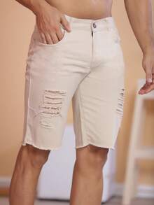 Men's Ripped Colorful Bermuda Jeans - Beis - Ver 1