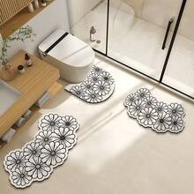 1/3 buc Covoraș Absorbant Antiderapant pentru Baie, Covoraș Diatomit cu Model Floral, Set de Baie, Covoraș de Toaletă în Formă de U și Covoraș pentru Chiuvetă, Covor de Bucătărie Decorativ de Crăciun cu Grosime de 2,5 mm