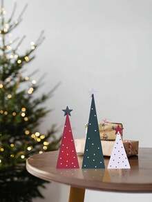 1/3 Pcs Wooden Christmas Tree Ornaments - Modern Minimalist White, Red And Green Desktop Standing Decorations With Star-Shaped Toppers, Layered Holiday Pendants And A Sturdy Base, Suitable For Home, Desks, Bookshelves, Offices, And Parties Christmas Decorations Winter Room Decor Christmas Decorations Home Christmas Gifts Christmas Decor - Multicolor - View 5