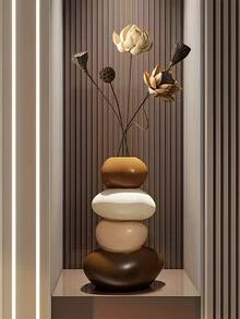 1件树脂雕塑叠鹿花瓶，几何石花瓶，时尚优雅设计，桌面摆件，适合作为家居和办公礼物，生日、毕业、圣诞节礼物，家居装饰，房间装饰，玻璃花瓶