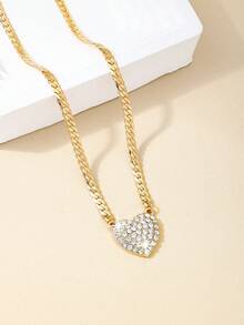 1 Stück modischer, vielseitiger, vollständig mit Strass besetzter Herz-Anhänger Kupferkette Halskette für Frauen, geeignet für den täglichen Gebrauch, Valentinstag, Dates, Familientreffen, Partys, elegantes Geschenk